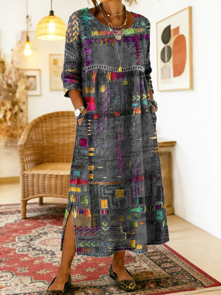 מיכל | שמלה מודפסת עם פאצ'וורק אתני