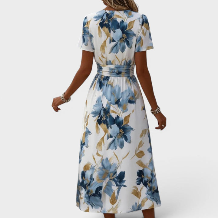 אלארה | שמלת מידי פרחונית עם קשירת מעטפת במותן