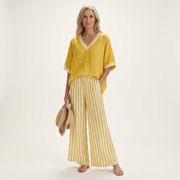 יעל | טופ וי-נק עם מכנסיים רחבים
