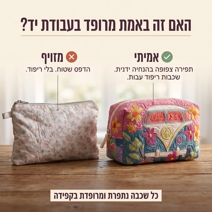 מסע רטרו בפריחה | תיק איפור מרופד